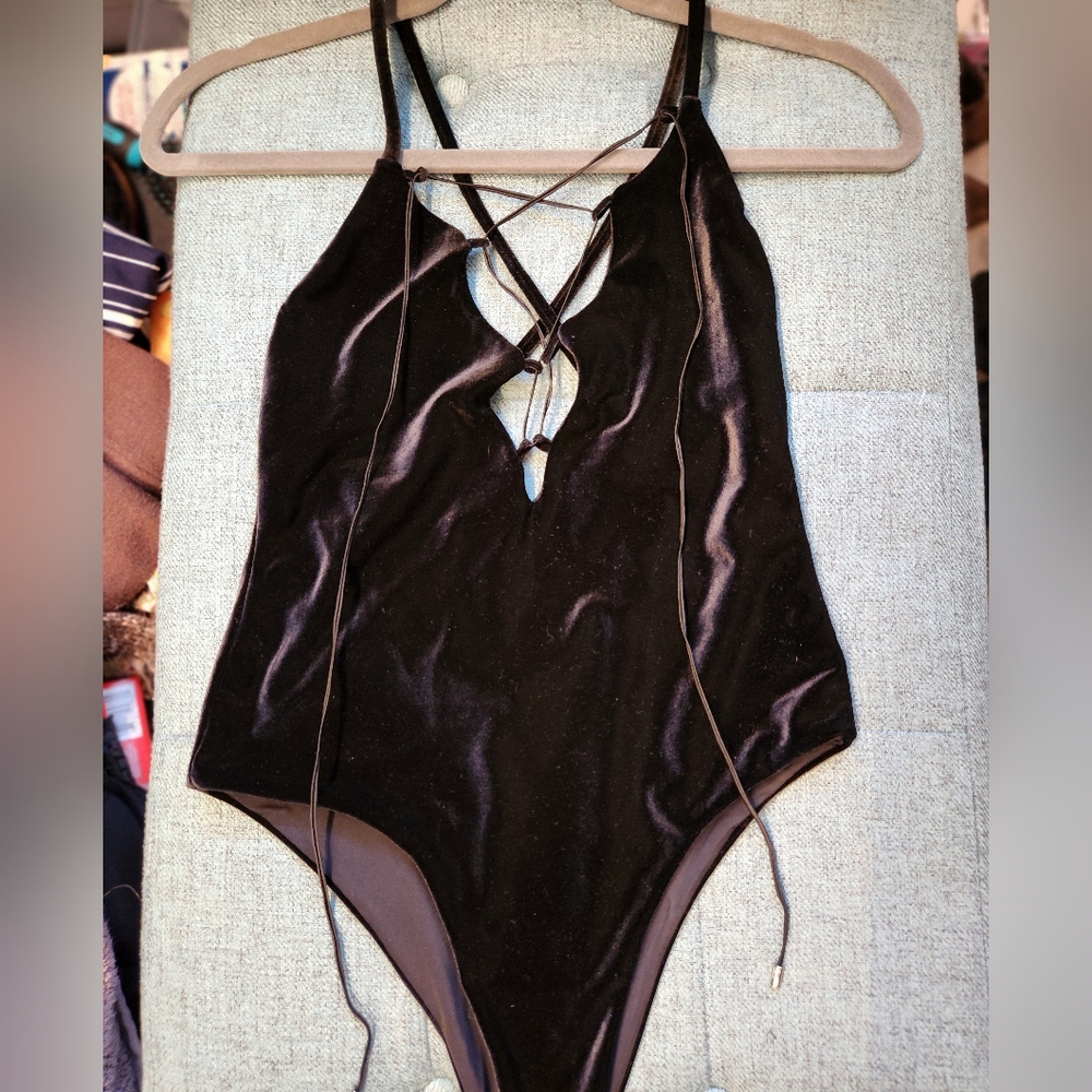 Black one-piece swimsuit velvet